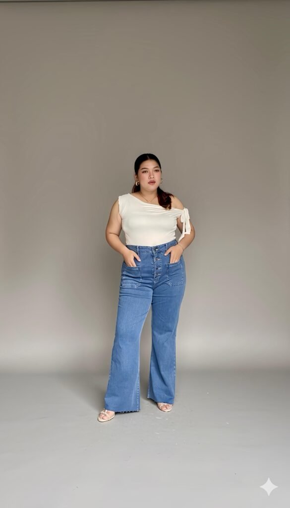 Jeans Cutbray Rawit Wanita Plus-Size High-Waist Strech