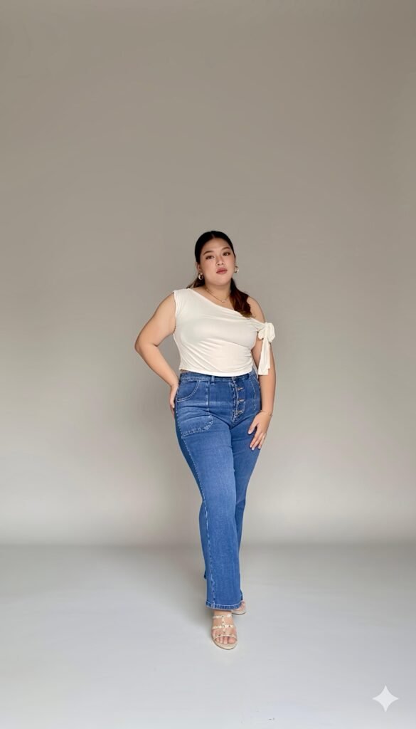 Jeans Wanita Plus-Size High-Waist Strech