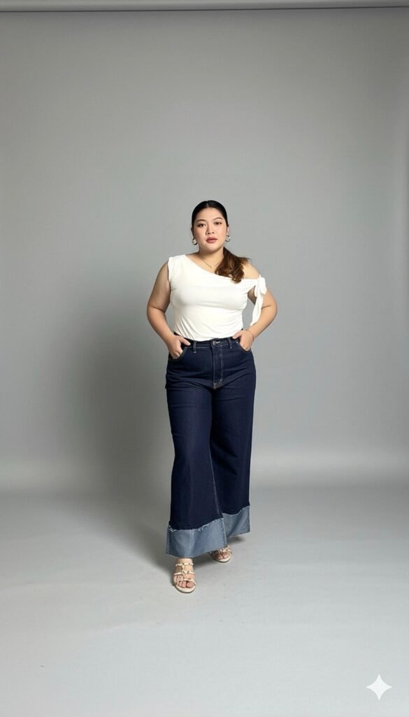 Jeans Kulot Wanita Plus-Size High-Waist Strech