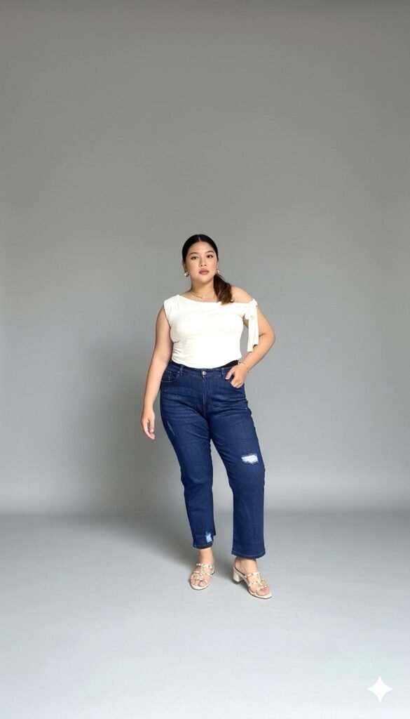 Jeabs Ripped Standar Wanita Plus-Size High-Waist Strech